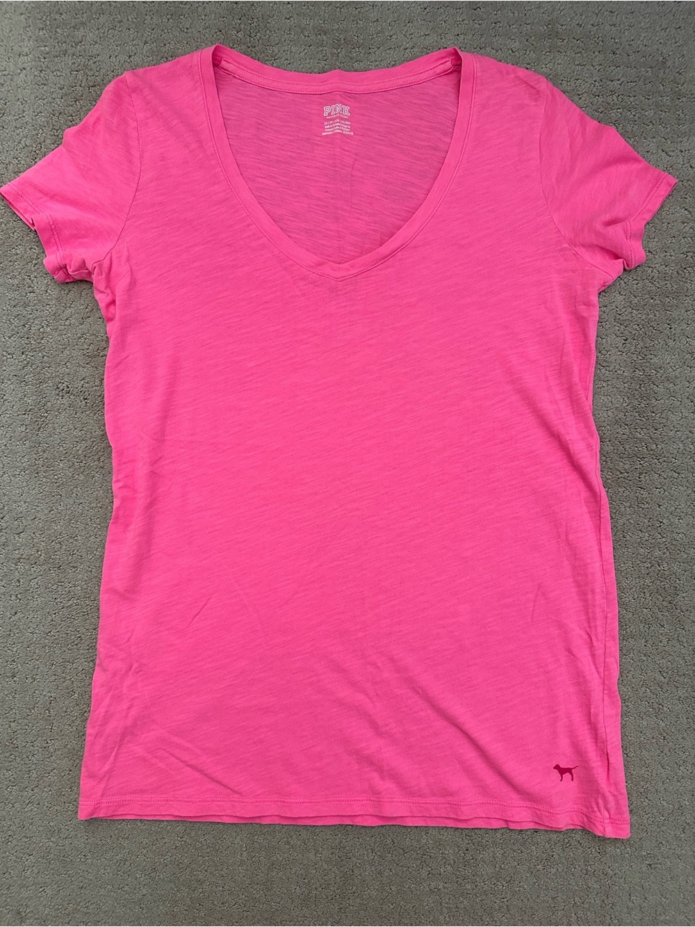 PINK Victoria's Secret Hot Pink V-Neck Short Sleeve Tee